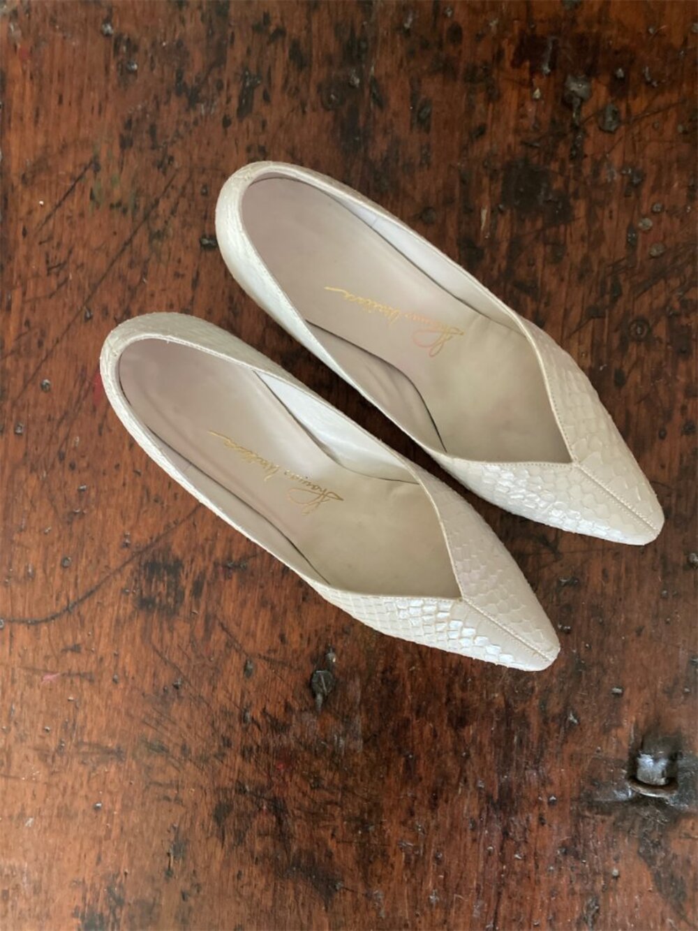 Vintage Thomas Wallace Cream Snakeskin Shoes - Picture 4 of 9